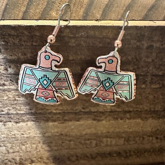 Handcrafted Boho Copper Earrings, Southwestern Thunderbird Wire Earrings, Gift - Picture 3 of 9